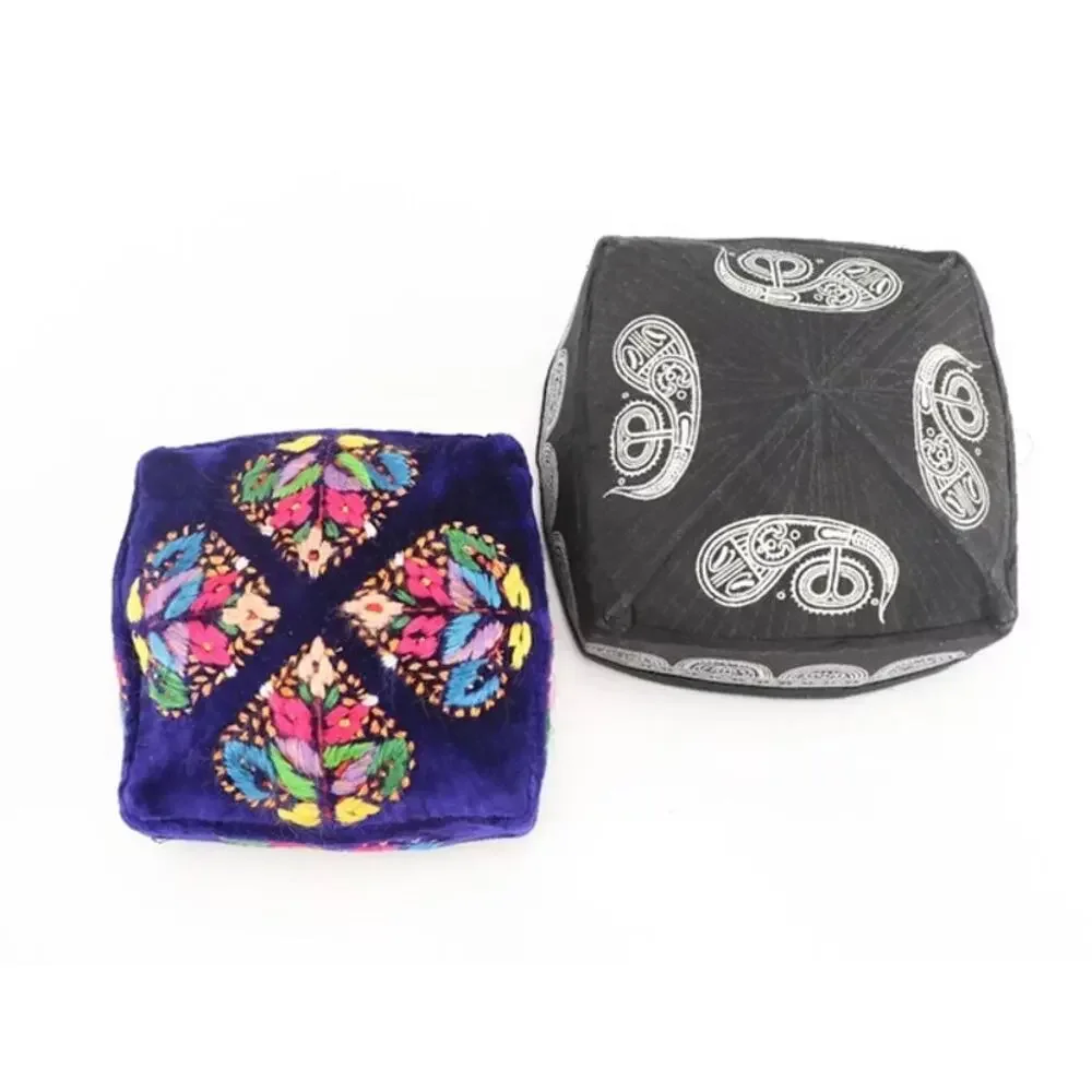 Vintage Uzbek Doppa Tubeteika Skullcap Set Chust & Velvet Embroidered Hats - Picture 2 of 3